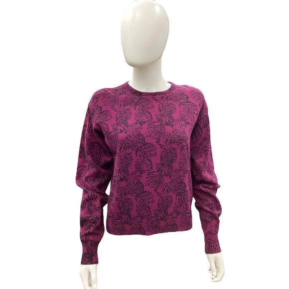 VTG Christian Dior Sweater Women SZ M Crew Neck Leaf Motif 96% Lambswool Purple - Picture 1 of 5